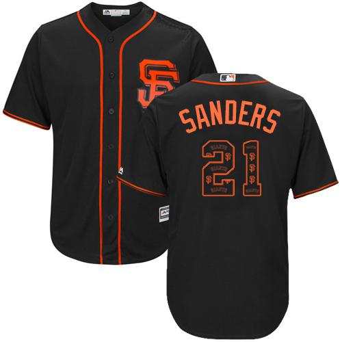 Giants #21 Deion Sanders Black Team Logo Fashion Stitched MLB Jersey